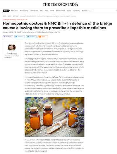 Homeopathic doctors & NMC Bill – In defence of the bridge course allowing them to prescribe allopathic medicines