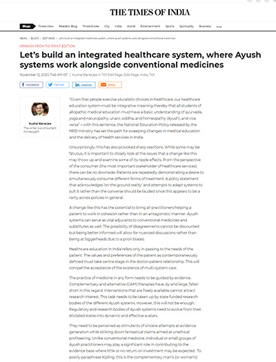 Let’s build an integrated healthcare system, where Ayush systems work alongside conventional medicines